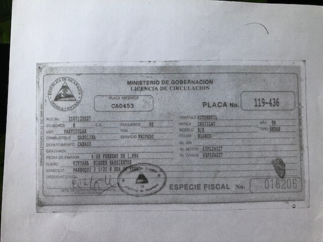 Licencia de Circulacion — Cadillac, plate 119-436